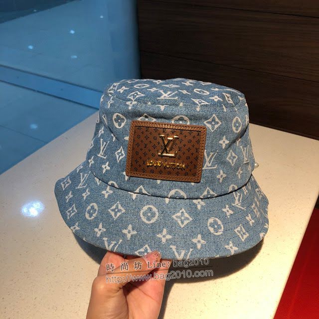 LV男女同款帽子 路易威登做舊牛仔刺繡漁夫帽遮陽帽  mm1181